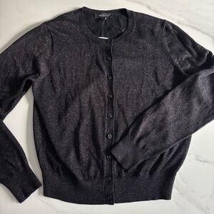 Ann Tailor Black Sparkle Button-Up Cardigan Medium